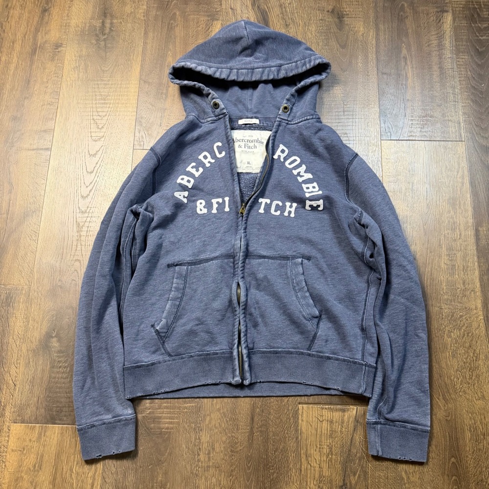 Vintage Y2K Abercrombie & Fitch Navy Blue Thermal Lined Hoodie Mens Muscle XL